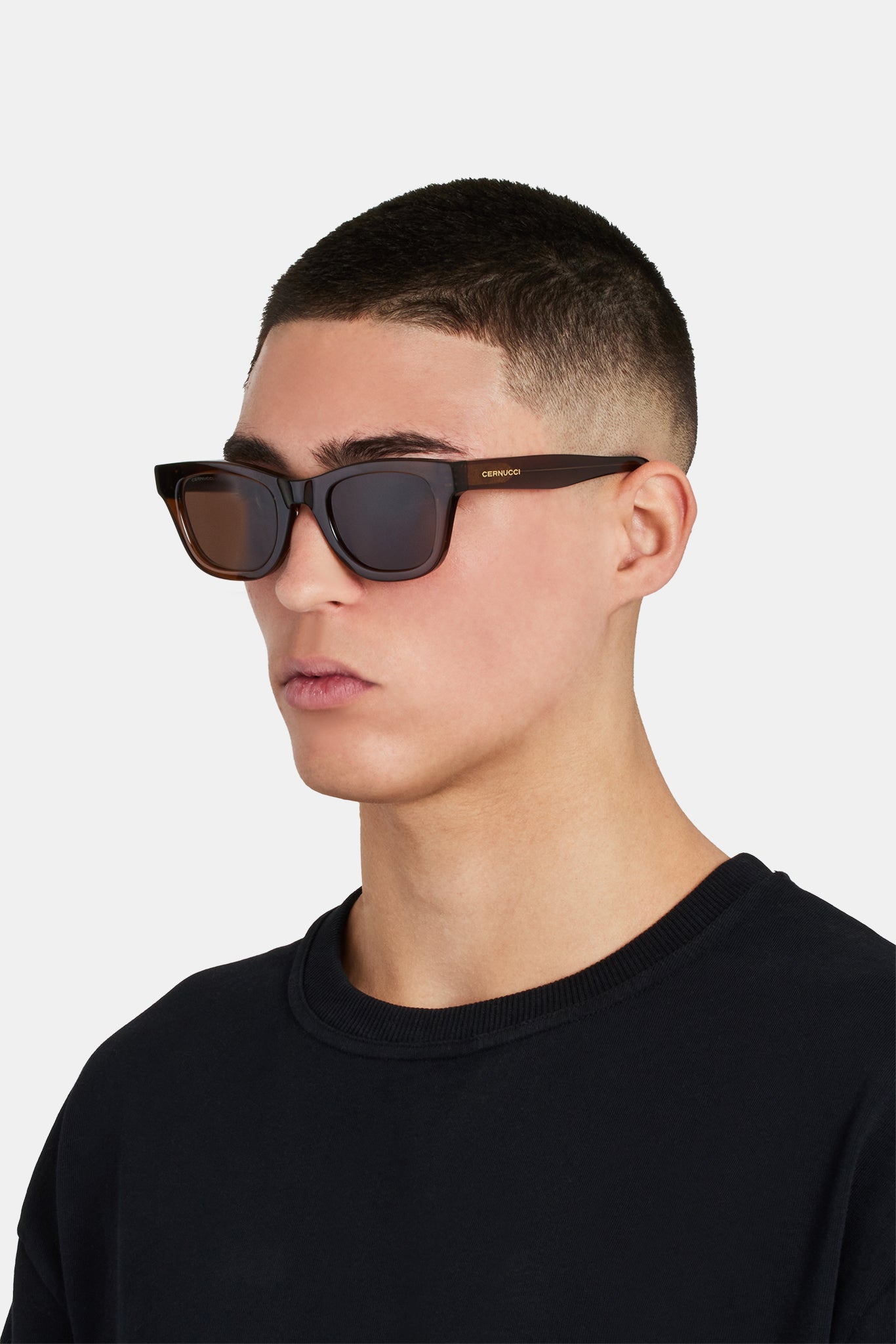 Sonnenbrille mit abgerundetem, eckigem Acetatrahmen - Braun